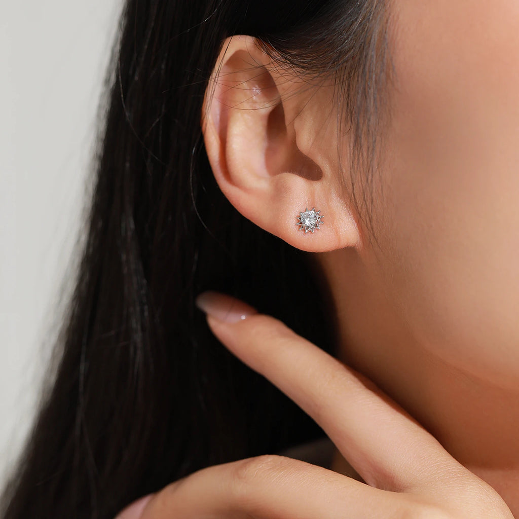 925 Sterling Silver Sparkling Sunflower Zircon Earring - Kimiko