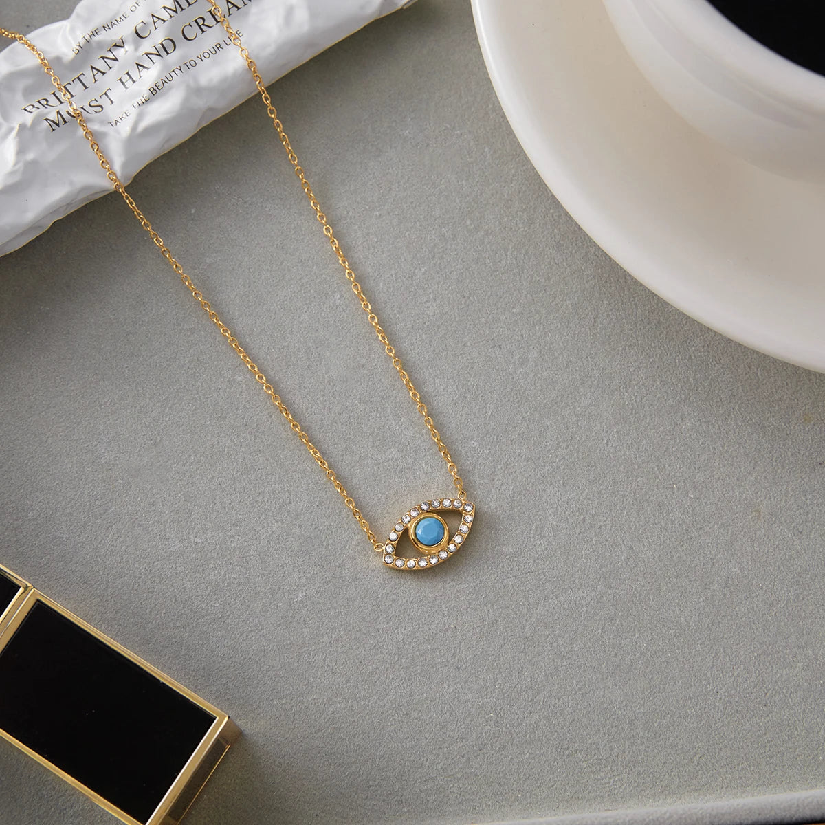 Blue Turquoise Devil's Eye Pendant Necklace for Women