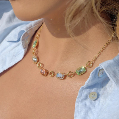 Cross Necklace Square Colored Crystal Pendant