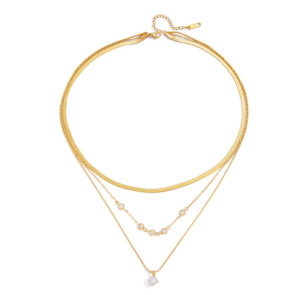 hree Layers Round Flat Snake Chain Necklace