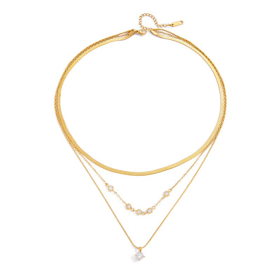 hree Layers Round Flat Snake Chain Necklace