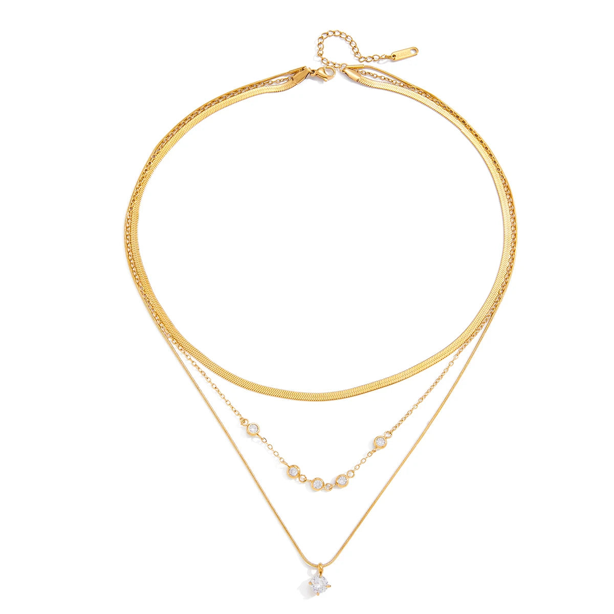hree Layers Round Flat Snake Chain Necklace