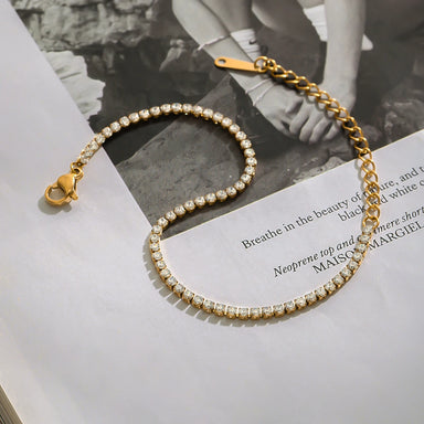 J&D Luxury 18K Gold Stainless Steel Tennis Chain 2MM Zircon Stone Bracelet Stylish Sports Casual Fashion Charm