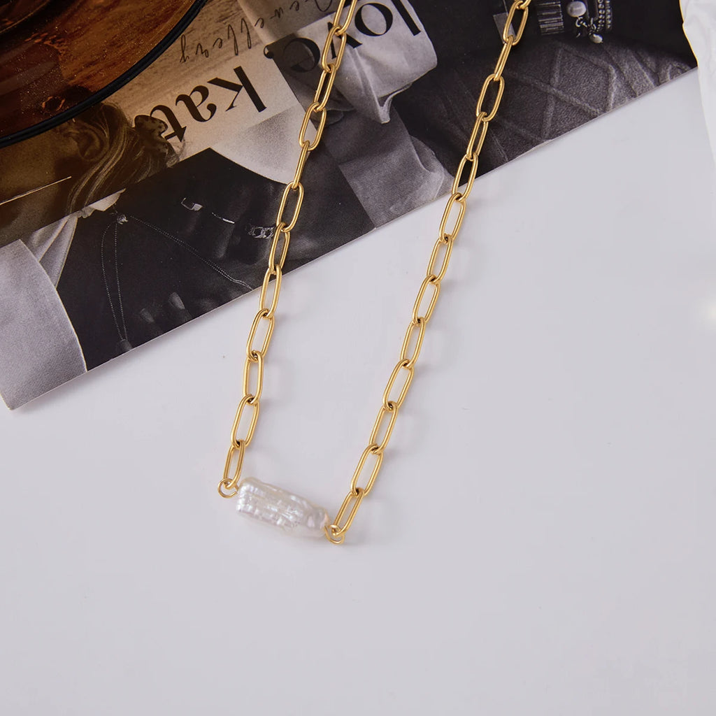 Freshwater Pearl Paperclip Chain Necklace