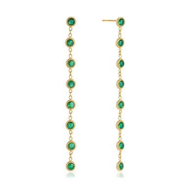 J&D Jewelry Green Round Zirconia Long Tassel Drop Earrings 18K Gold Plated Stainless Steel Waterproof Trendy Jewelry for Women