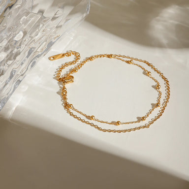 J&D 18K Gold Plated Stainless Steel Double Layer Bead Chain Anklet, 22+5cm