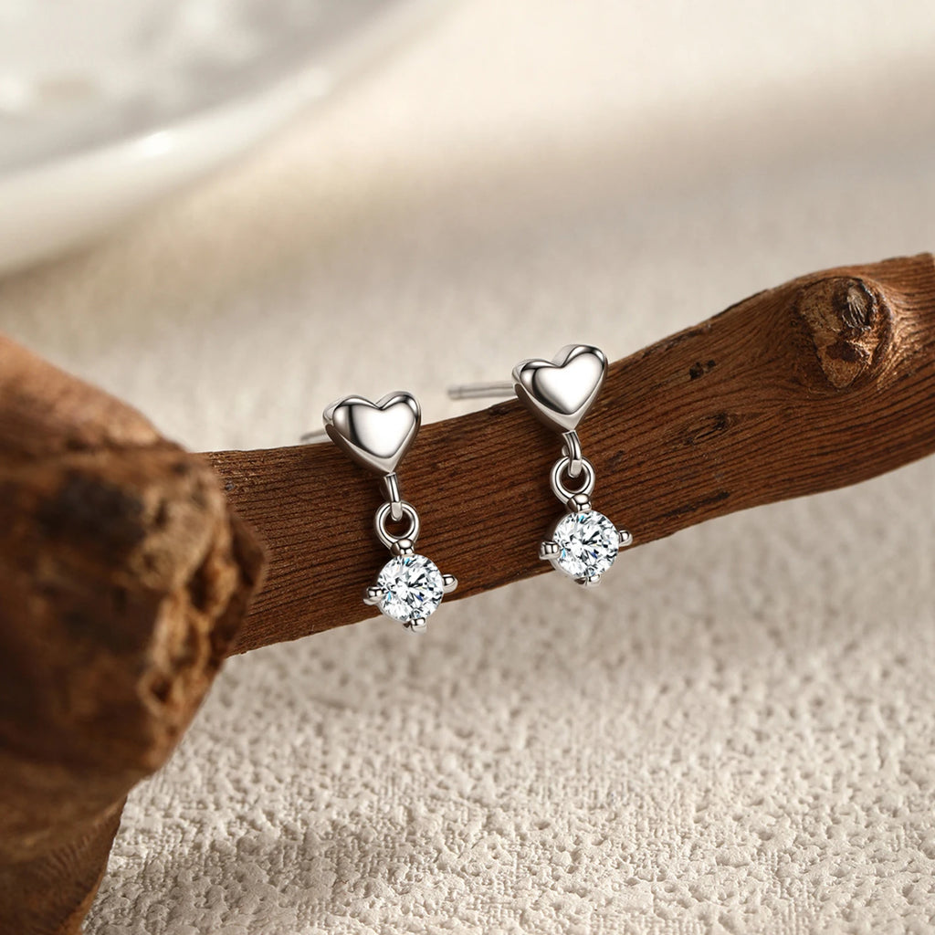 925 Sterling Silver Heart Shining Zircon Drop Earrings