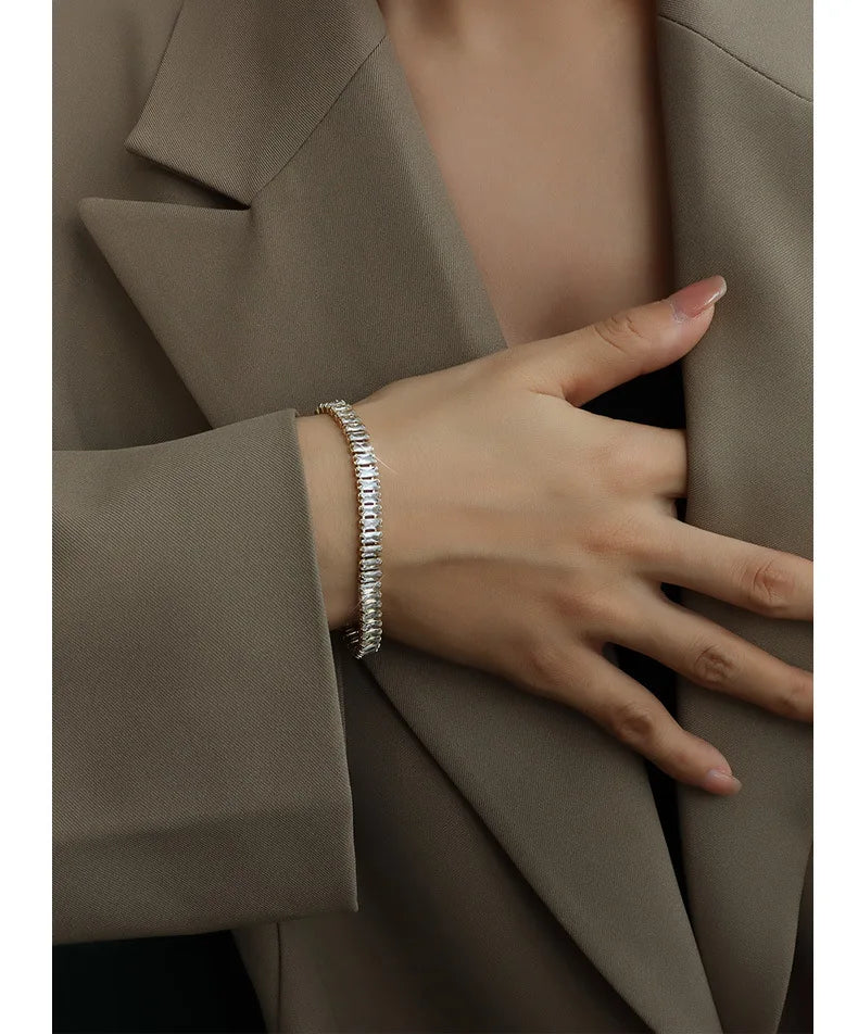 J&D Instagram Hot 18K Gold Plated Stainless Steel Jewelry Tennis Bracelets Shiny Cubic Zirconia Bracelet