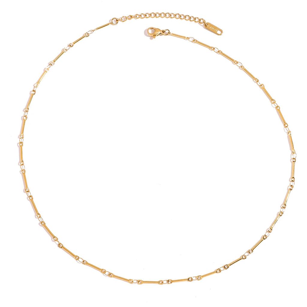 J&D 18k PVD Gold Plated Stainless Steel Necklace Vintage Simple Handmade Chain Bar Necklace Choker