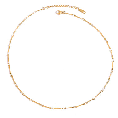 J&D 18k PVD Gold Plated Stainless Steel Necklace Vintage Simple Handmade Chain Bar Necklace Choker