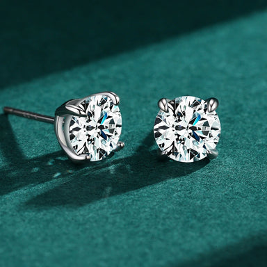 925 Sterling Silver Round Clear Zircon Stud Earrings - Kimiko