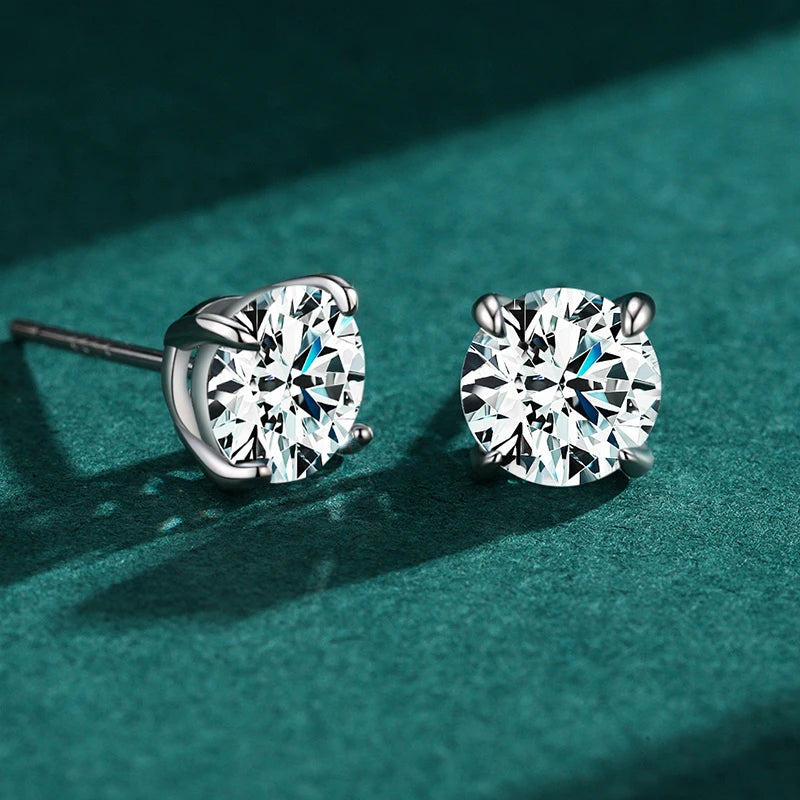 925 Sterling Silver Round Clear Zircon Stud Earrings