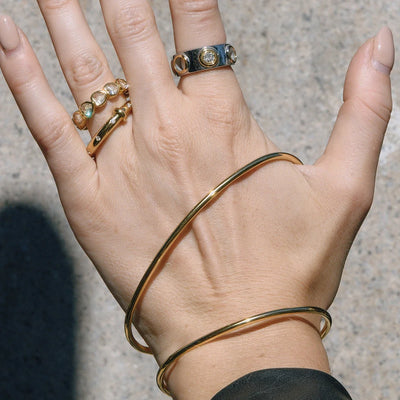 Line Asymmetric Double Band Open Cuff Bracelet