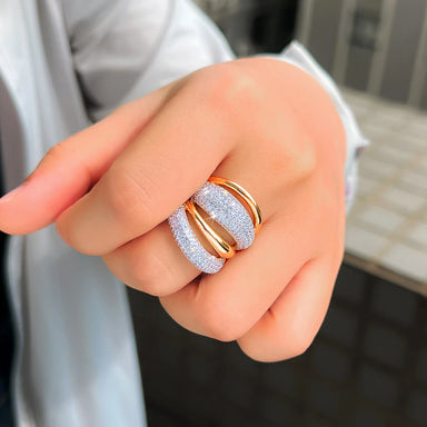 14k Gold Plated Micro Paved Cubic Zirconia  Adjustable Ring - Kimiko