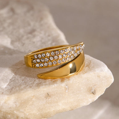 J&D Jewelry Zircon/White  Geometric Opening Ring  18K PVD Gold Silver Plated Stainless Steel  for Women
