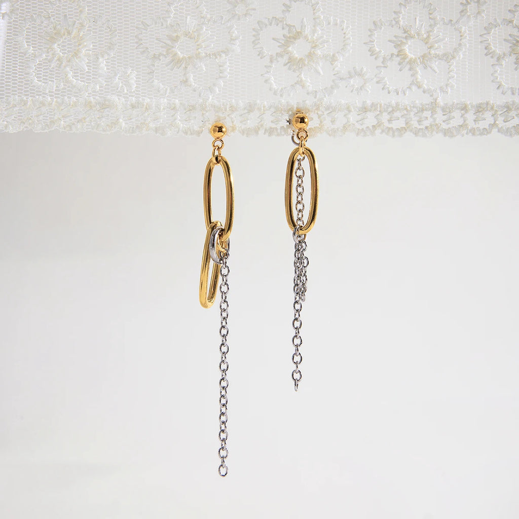 Two Tone Chain Tassel Earrings