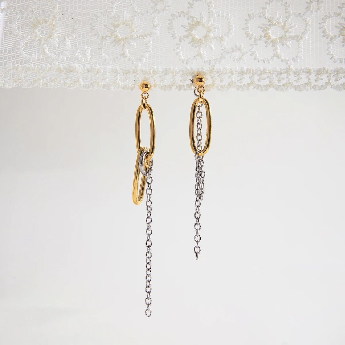 Two Tone Chain Tassel Earrings