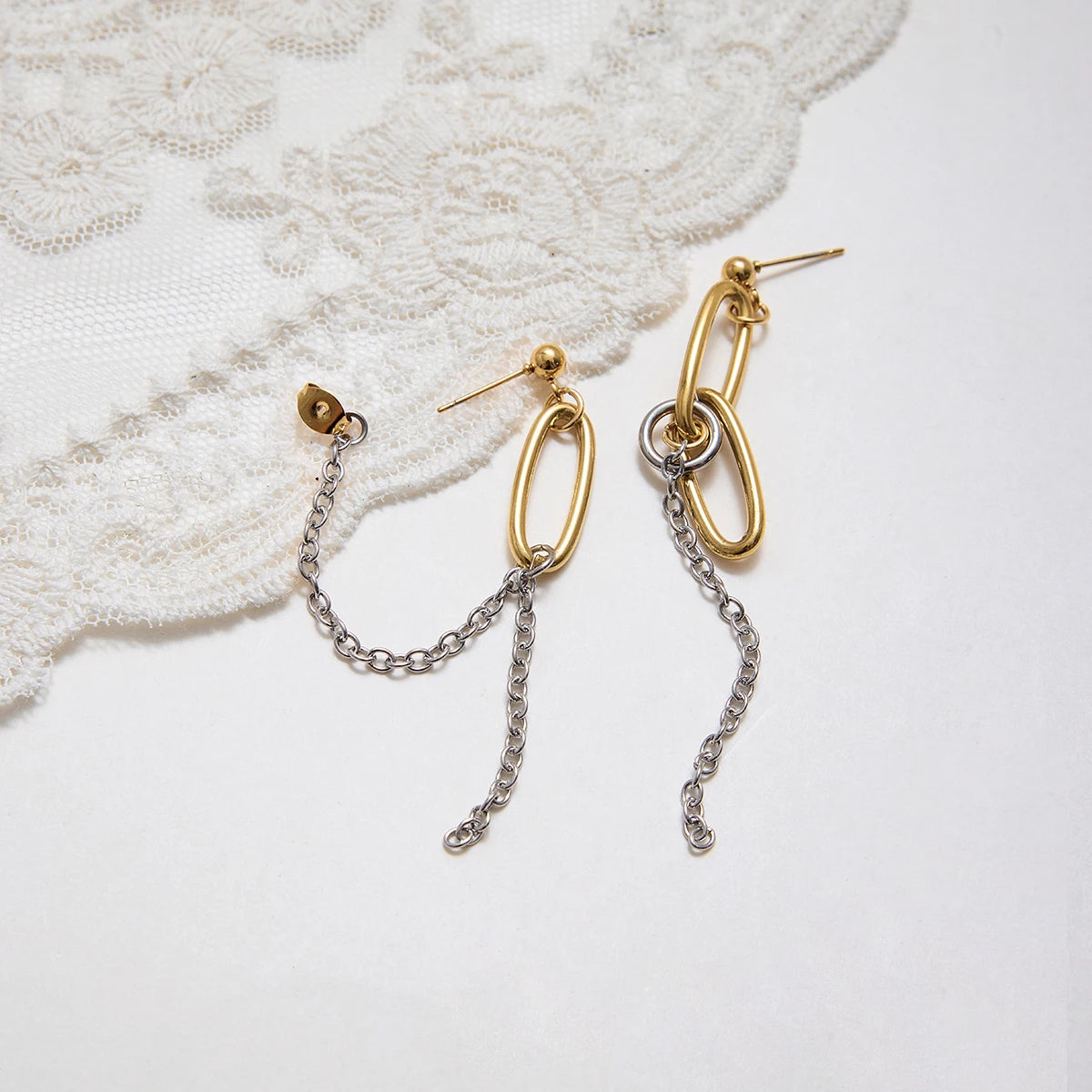 Two Tone Chain Tassel Earrings