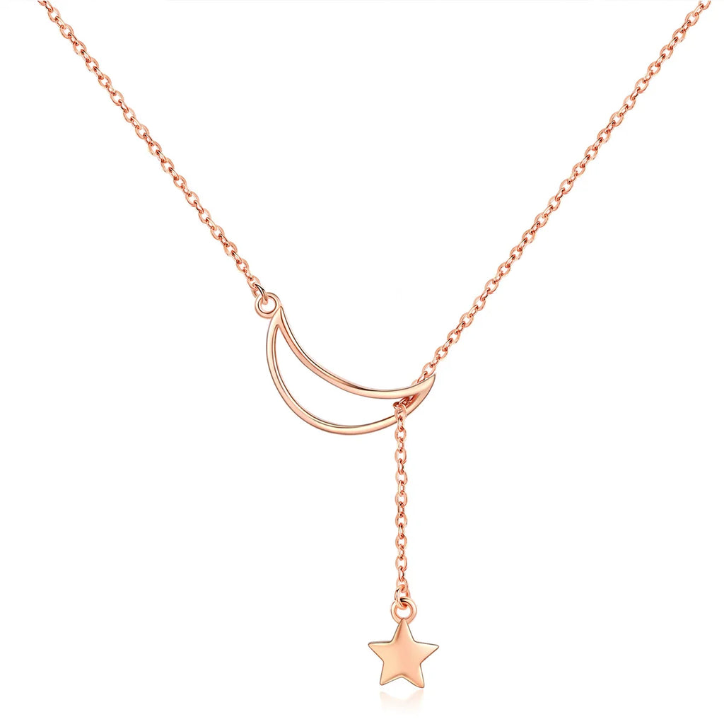 925 Sterling Silver Moon and Star Tales Chain Link Pendant Necklace Fine Jewelry with Zircon for Women for Wedding Gift SCN108