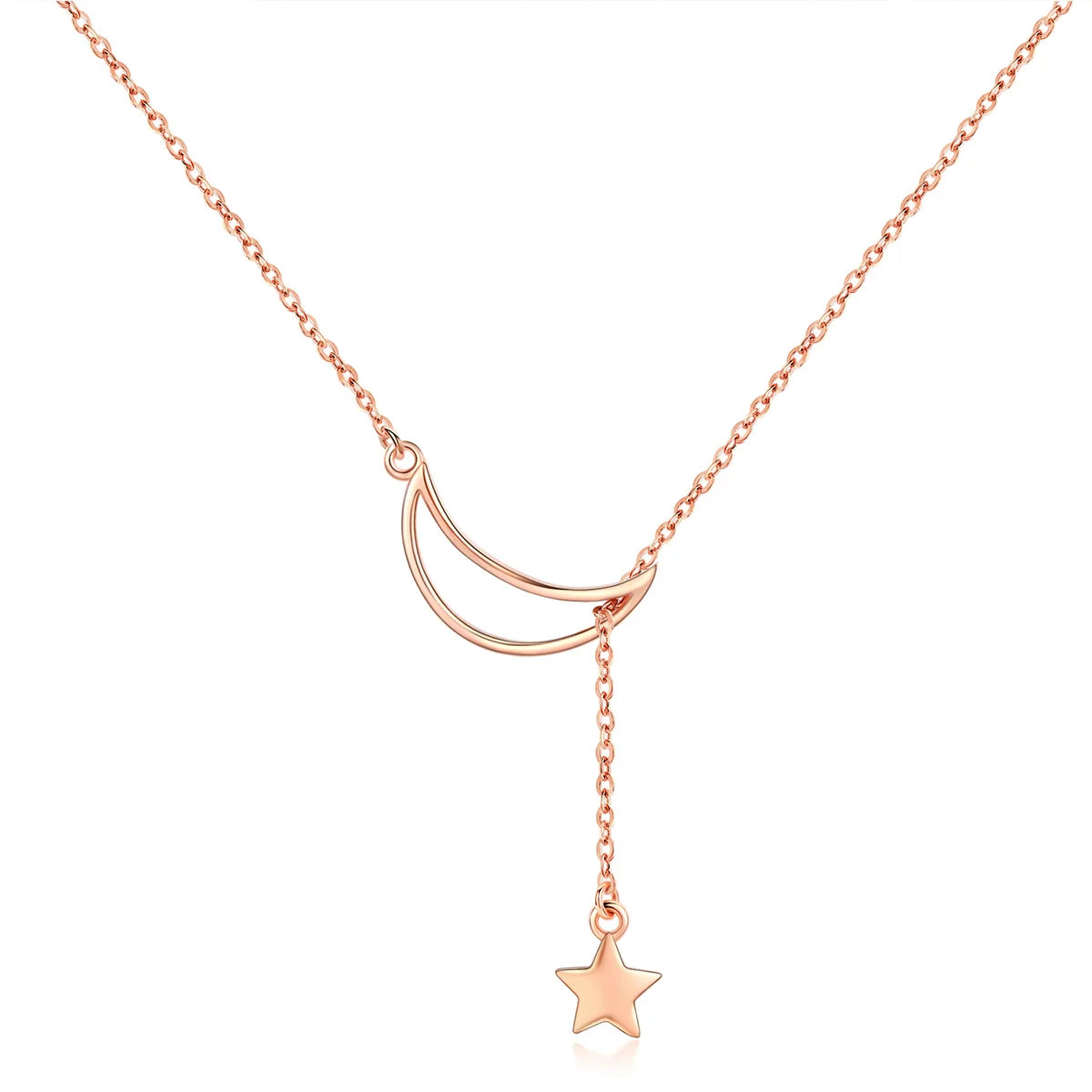 925 Sterling Silver Moon and Star Tales Chain Link Pendant Necklace Fine Jewelry with Zircon for Women for Wedding Gift SCN108