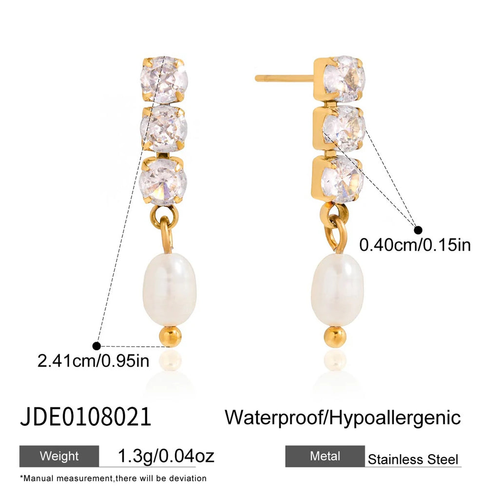 CZ Oval Freshwater Pearl Earrings