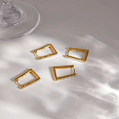 J&D Trendy Classic Geometric Trapezoid Earring 18K Gold Stainless Steel Square Zircon Crystal Hammer U Shape Geometric Earring