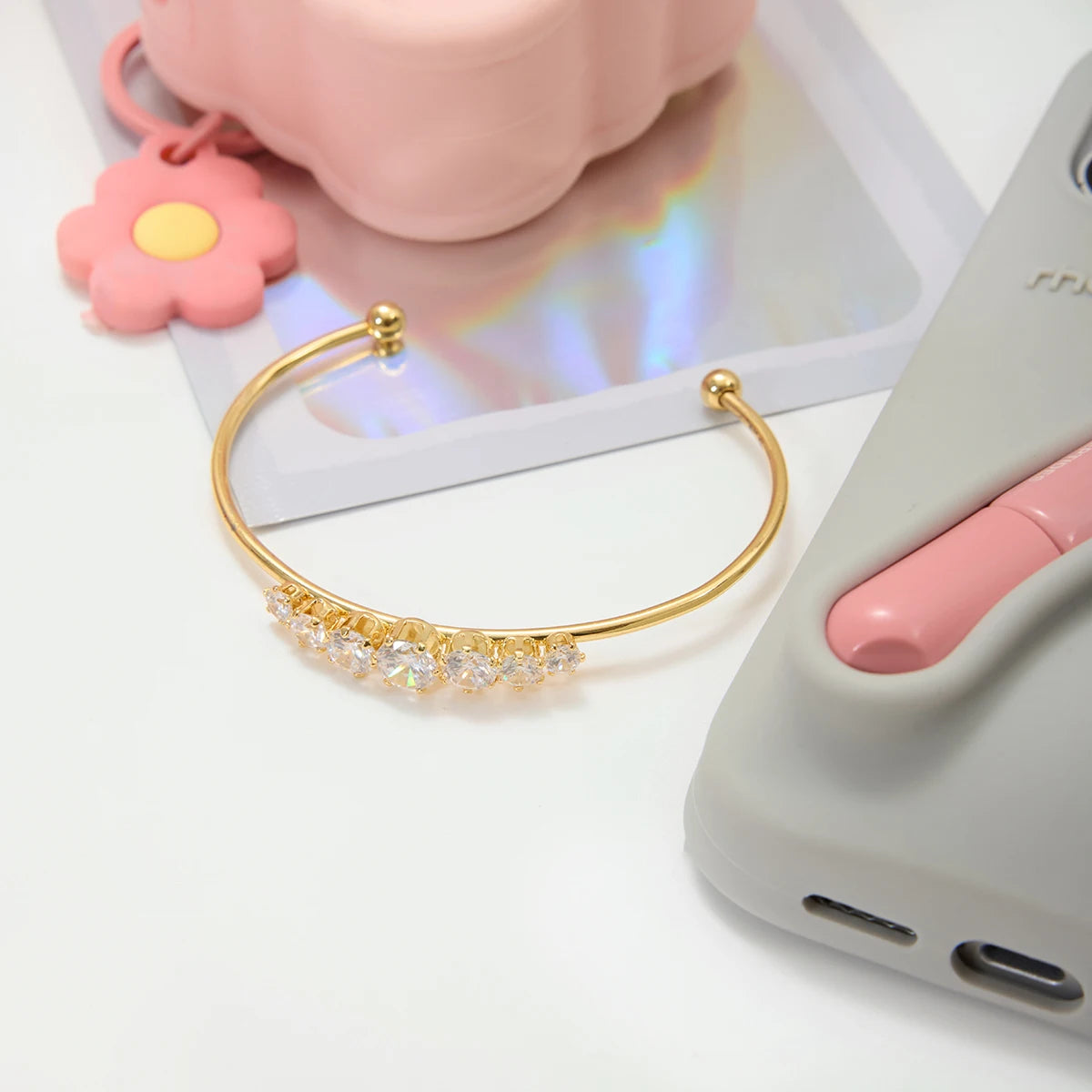 J&D Dainty 18K Gold Plated Stainless Steel Bangle Tennis Chain Zircon Bracelet Fashion Bangle