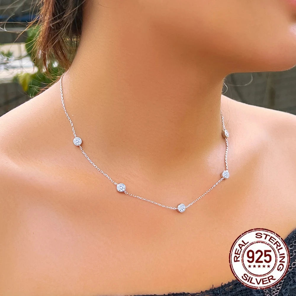 Good Quality 6mm Zircon Necklace 925 Sterling Silver Stacked Round Cute Chain Necklace Jewelry for Women Fine Jewelry