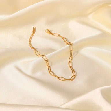 J&D Simple Stainless Steel Anklet Design 18K Gold Plated Paper Clip Chain Anklet for Women