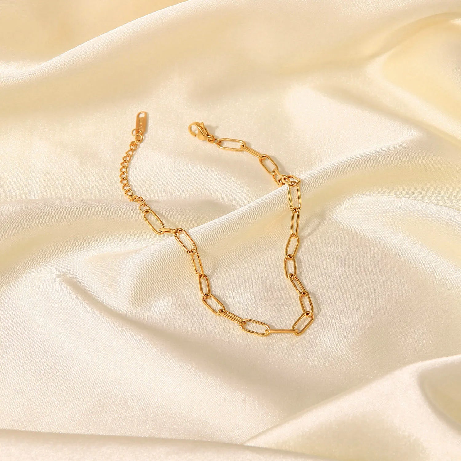 J&D Simple Stainless Steel Anklet Design 18K Gold Plated Paper Clip Chain Anklet for Women
