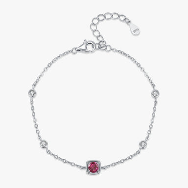 Ailmay Elegant 925 Sterling Silver Red Corundum Zircon Chain Bracelet Women's Simple Valentine's Day Birthday Gift