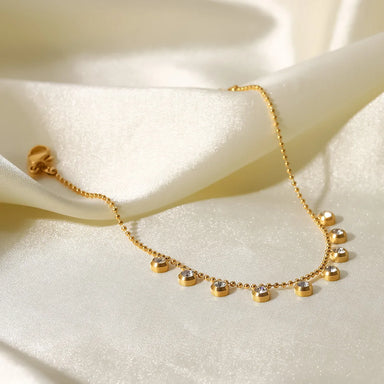 18K Gold Plated Tassel Round Zircon Bracelet Stainless Steel Bead Chain Clear Cubic Zircons Bracelet Girl