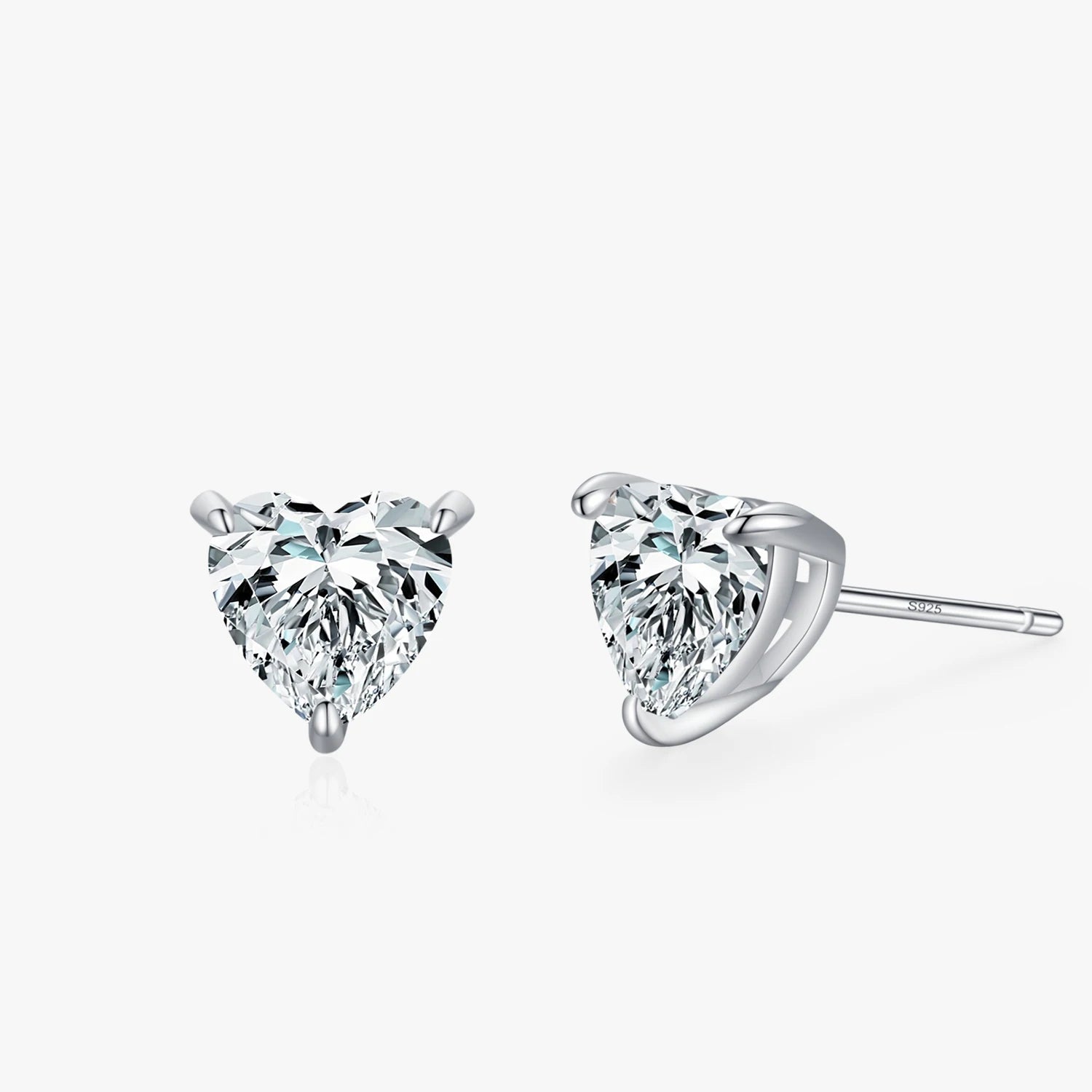 925 Sterling Silver Heart Solitaire Studs