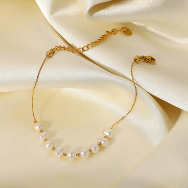 Freshwater Pearl Stainless Steel Bracelet Women Gift Dainty PVD 18k Gold Chain Bracelet