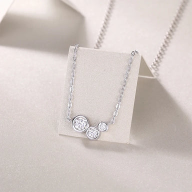 Trendy 925 Silver Moissanite Necklace for Women, Minimalist 3-Stone Design Perfect for Engagement or Birthday Gift Necklace