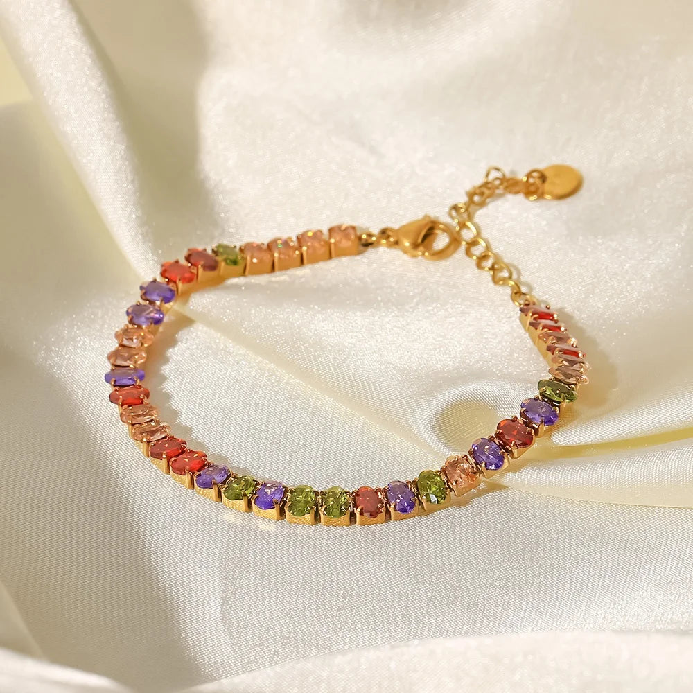 Mix Color Round Shape Zirconia Circling Setting 18K Gold Plated Stainless Steel Crystal Bracelets