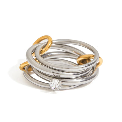 Two Tone Mosaic Multi-finger Zircon Link Rings