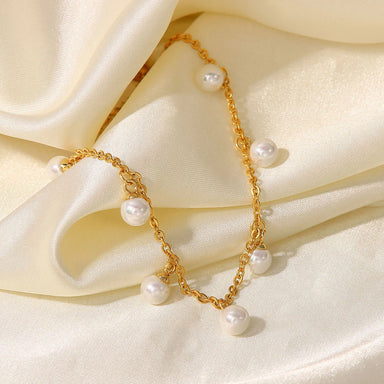 Dainty 18K Gold Plated Stainless Steel Tassel Pearl Charm Chain Pendant Anklet for Women Jewelry
