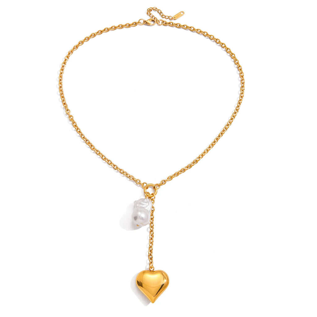 Heart Pendant Glass Pearl Pendant Tassel Y Chain