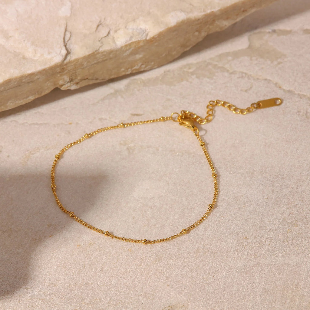 2022 Trendy 18K Gold Plated Stainless Steel Dainty Classic Beads Chain Anklets for Women Jewelry