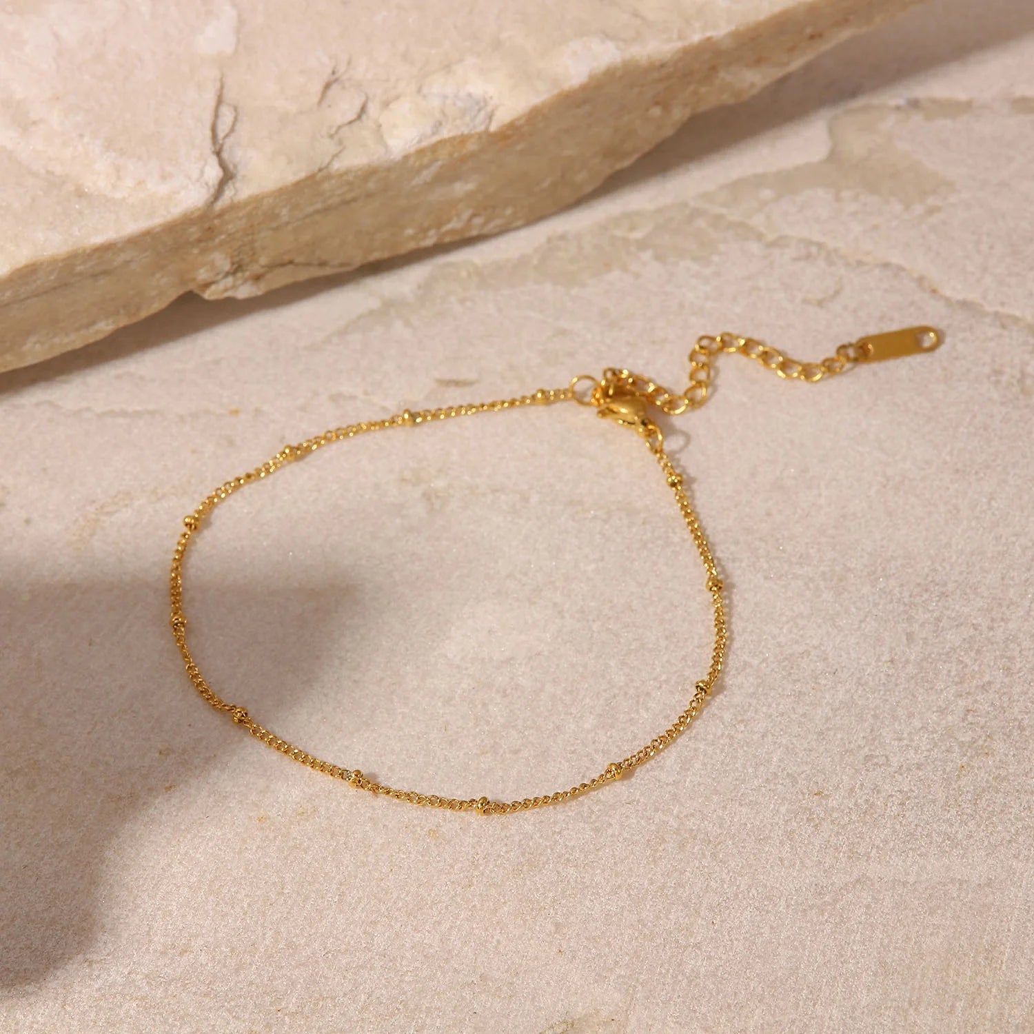 2022 Trendy 18K Gold Plated Stainless Steel Dainty Classic Beads Chain Anklets for Women Jewelry