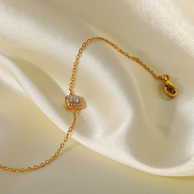 Thin Chain Charm18K Gold Plated Stainless Steel Square Pendant Cubic Zirconia Bracelet Women