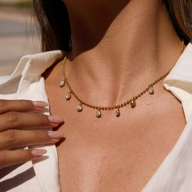 White Zircon Pendant Bead Necklace