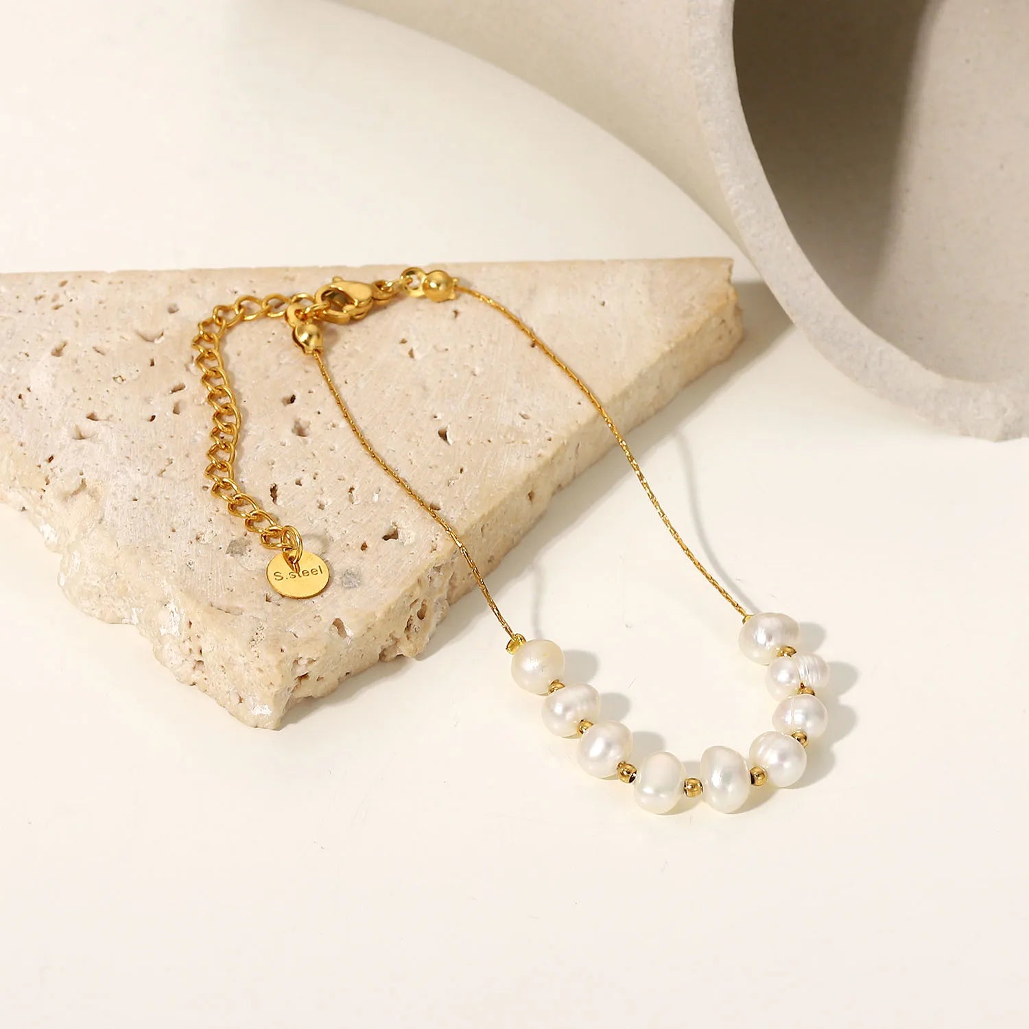 Freshwater Pearl Stainless Steel Bracelet Women Gift Dainty PVD 18k Gold Chain Bracelet