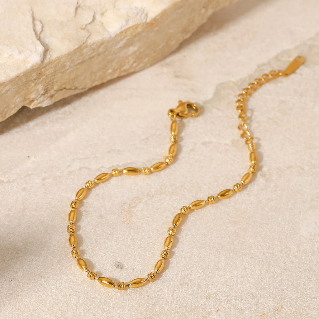 Classic Oval Beads Pure Chain Minimalist Stainless Steel 18K Gold-plated Jewelry Bracelet for Women