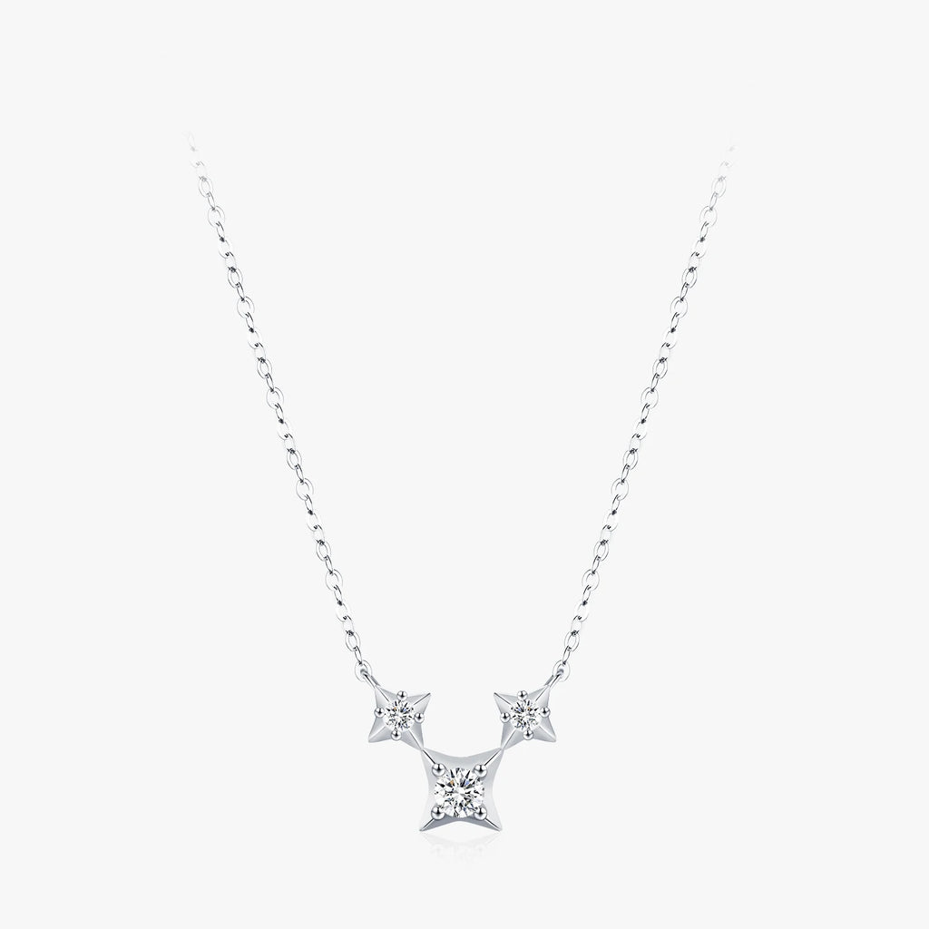 925 Sterling Silver Inlaid Zircon Cute Shiny Star Necklaces