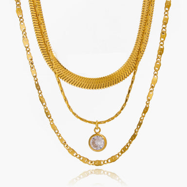 Three Layers Flat Snake Knife Shape String Chain Necklace