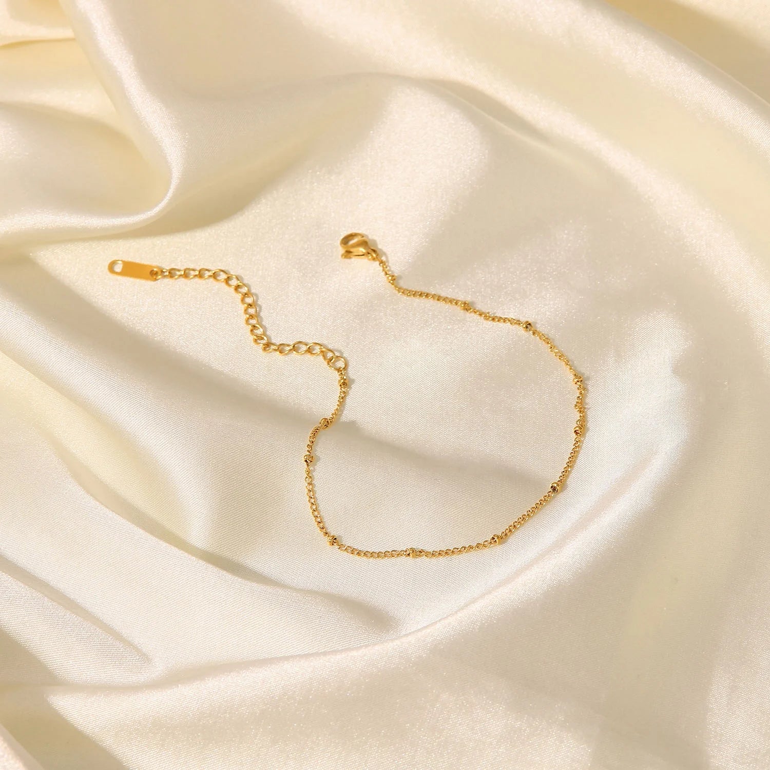 2022 Trendy 18K Gold Plated Stainless Steel Dainty Classic Beads Chain Anklets for Women Jewelry