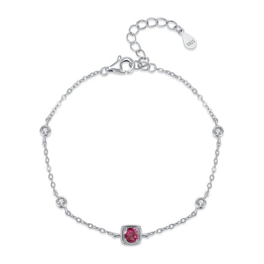 Ailmay Elegant 925 Sterling Silver Red Corundum Zircon Chain Bracelet Women's Simple Valentine's Day Birthday Gift