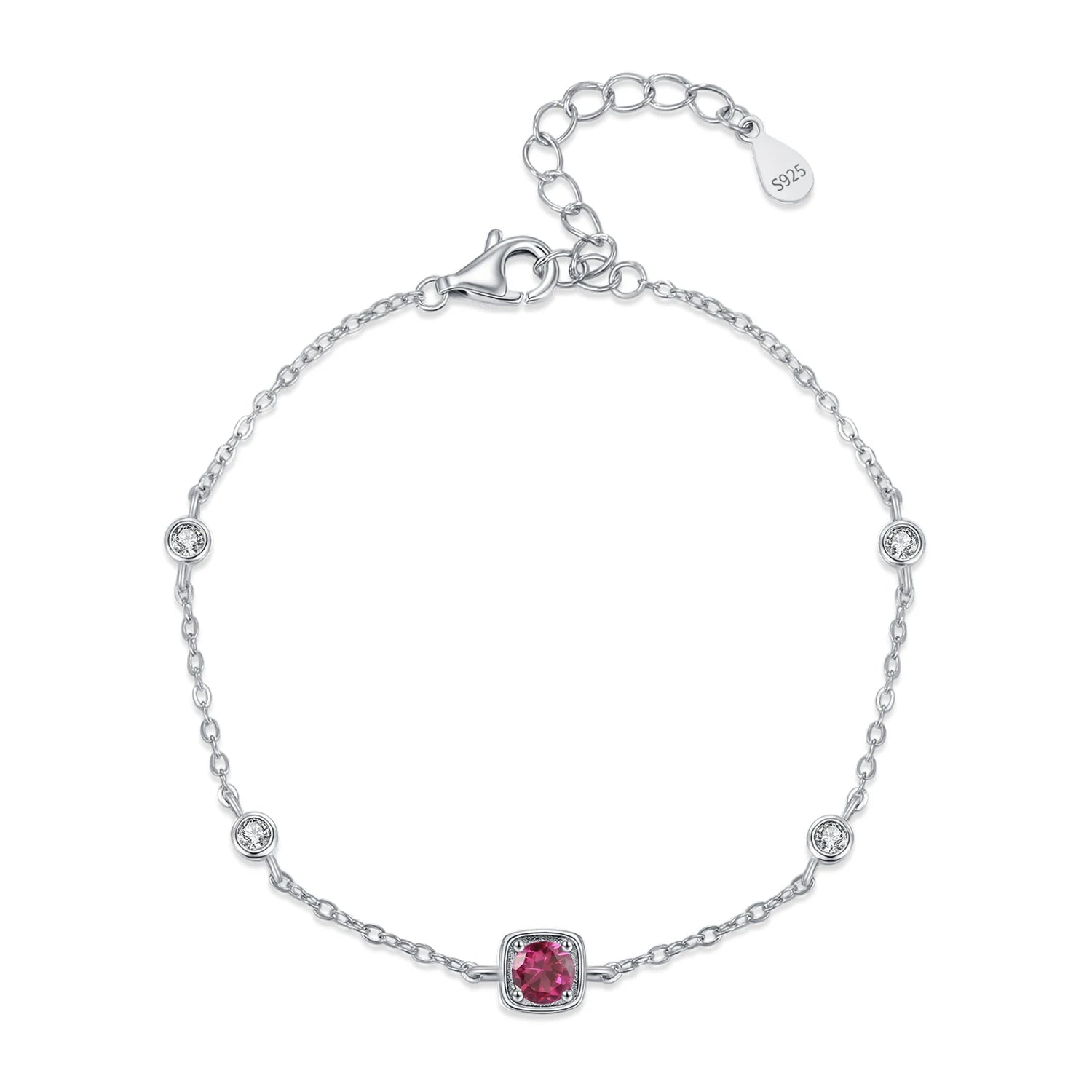 Ailmay Elegant 925 Sterling Silver Red Corundum Zircon Chain Bracelet Women's Simple Valentine's Day Birthday Gift